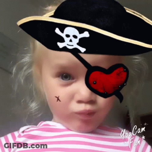 Little Girl In Pirate Hat And Eye Patch Says You Cam Fun GIF