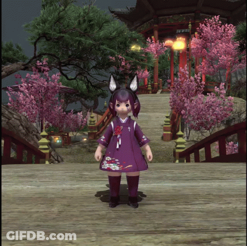 Little Girl In Purple Dress Beside Cherry Blossom GIF