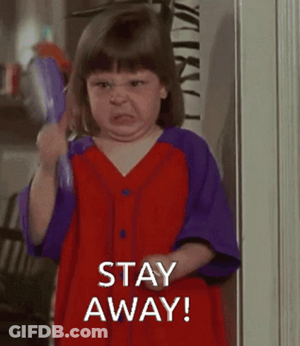 Little Girl In Red And Purple Dress Saying Stay Away GIF