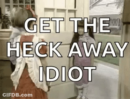Little Girl In Red Dress Saying Get The Heck Away Idiot GIF