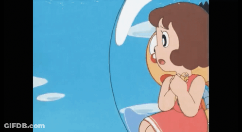 Little Girl In Red Dress Sitting In Bubble GIF