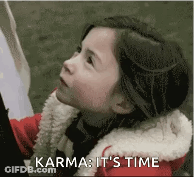 Little Girl In Red Jacket Saying Karma It's Time GIF