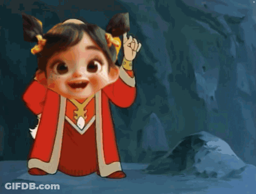 Little Girl In Red Robe Holding Sword GIF