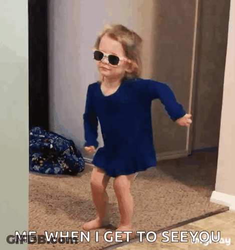 Little Girl In Sunglasses And Blue Dress Dancing GIF