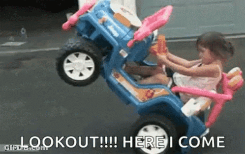Little Girl In Toy Car Saying Lookout GIF