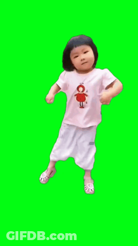 Little Girl In White Shirt With Red Dress Dancing On Green Screen GIF