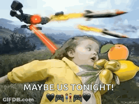 Little Girl In Yellow Jacket Holding Bowl Of Fruit Saying Maybe Us Tonight GIF