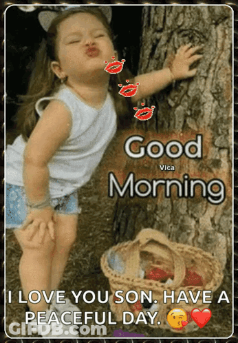 Little Girl Kissing Tree Good Morning Vica GIF