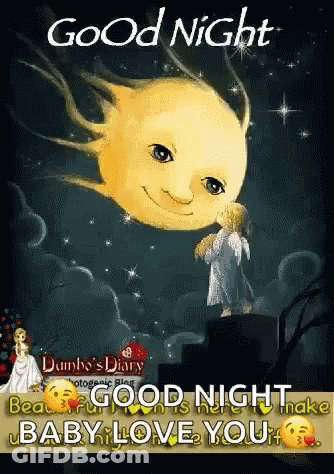 Little Girl Looking At Smiling Moon GIF