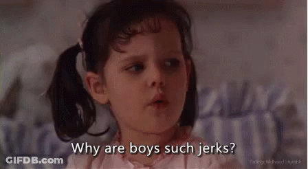 Little Girl Making Funny Face Saying Why Are Boys Such Jerks GIF