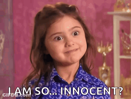 Little Girl Making Funny Face Says I Am So Innocence GIF