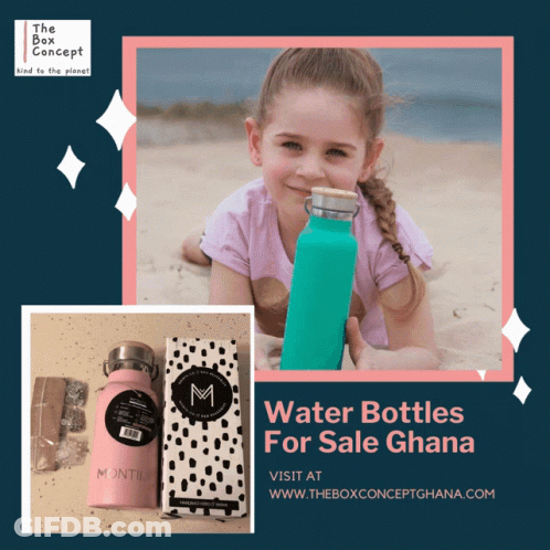 Little Girl On Beach With Water Bottles GIF