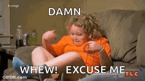 Little Girl On Couch Says Damn Whew Excuse Me GIF