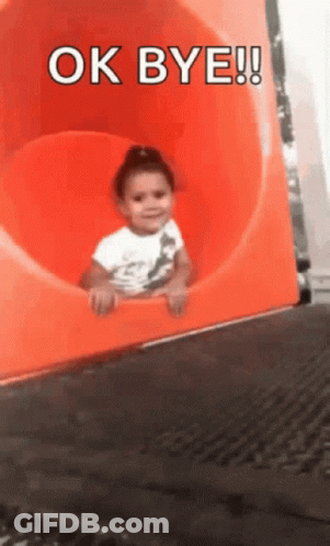 Little Girl On Orange Slide Saying Ok Bye GIF