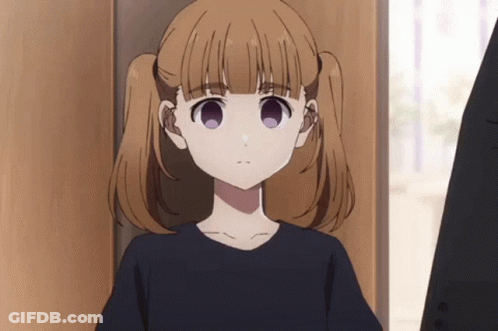 Little Girl Pigtails Purple Eyes At Door GIF