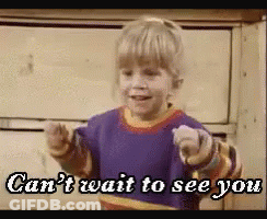 Little Girl Pointing At Camera Saying Can't Wait To See You GIF