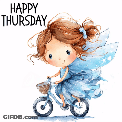 Little Girl Riding Bike Saying Happy Thursday GIF