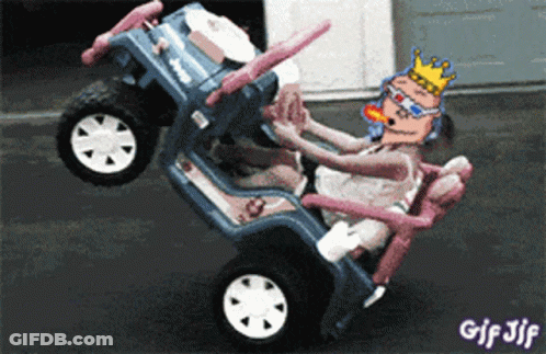 Little Girl Riding Jeep With Cartoon King GIF