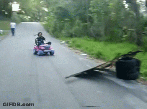 Little Girl Riding Pink Toy Jeep GIF