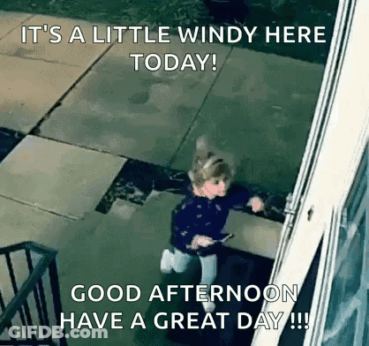 Little Girl Running Down Stairs Windy Day GIF