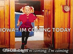 Little Girl Running Out Of Door Iowa I M Coming Today GIF