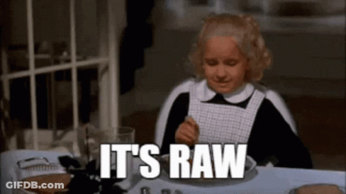 Little Girl Saying It's Raw At Table GIF