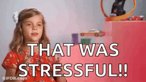 Little Girl Saying That Was Stressful Beside Pink Box GIF