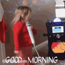 Little Girl Singing Into Microphone Saying Good Morning GIF