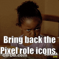 Little Girl Sitting At Table With Bring Back Pixel Icons GIF
