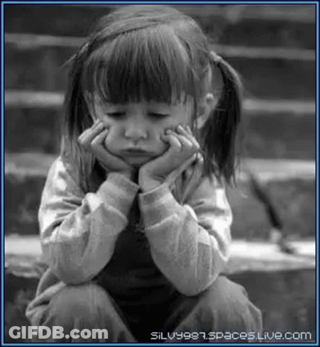 Little Girl Sitting On Stairs Hands On Chin GIF