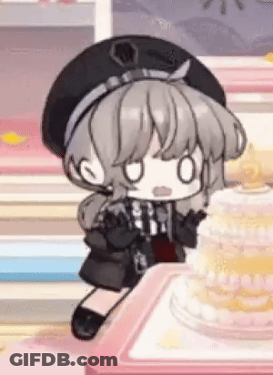 Little Girl Sitting On Table Next To Cake In Video Game GIF