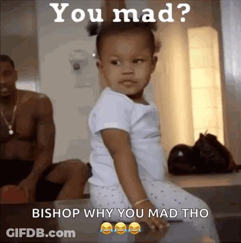 Little Girl Sitting On Table Saying You Mad GIF