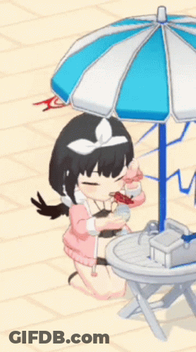Little Girl Sitting Under Blue Umbrella GIF