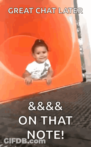 Little Girl Sliding Down Orange Slide Great Chat Later On That Note GIF