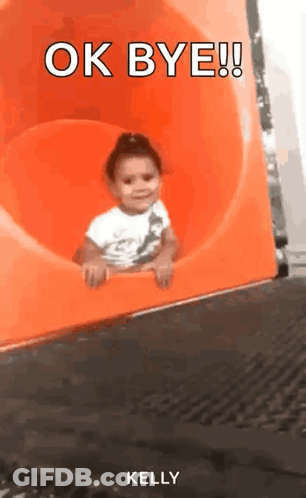 Little Girl Sliding Down Orange Slide Saying Ok Bye GIF
