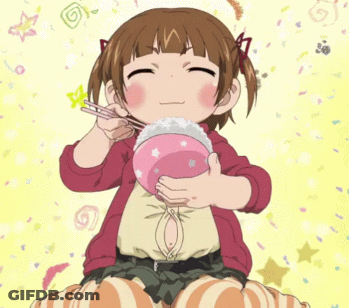 Little Girl Smiling With Bowl And Chopsticks GIF