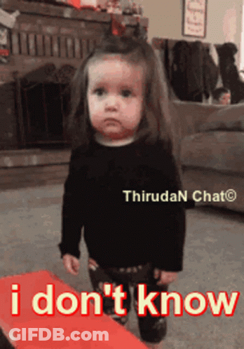 Little Girl Standing In Front Of I Don't Know Sign GIF