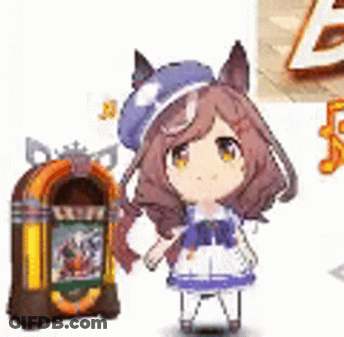 Little Girl Standing Next To Jukebox And Cat Picture GIF
