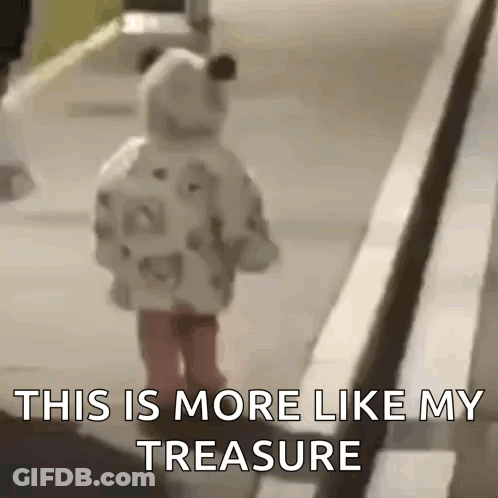 Little Girl Walking Down Sidewalk With This Is More Like My Treasure GIF