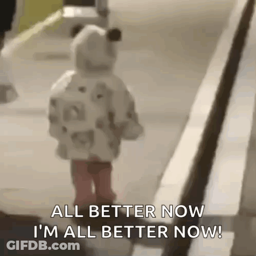 Little Girl Walking Down Stairs Saying All Better Now GIF