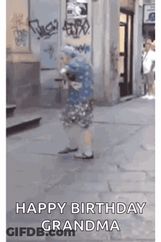 Little Girl Walking On Street Happy Birthday Grandma GIF