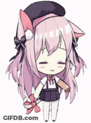 Little Girl With Cat Ears And Hat Holding Candy Cane GIF