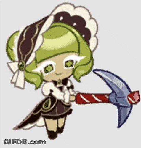 Little Girl With Green Hair Holding Pickaxe GIF