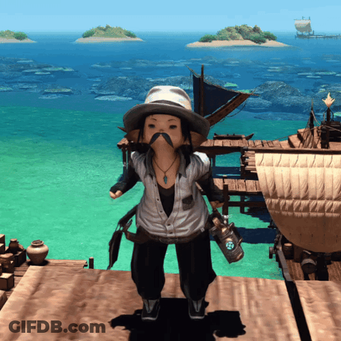Little Girl With Hat And Mustache On Dock GIF