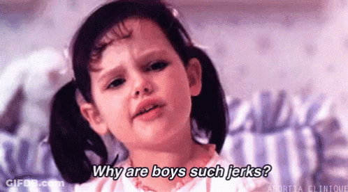 Little Girl With Pigtails Asking Why Are Boys Such Jerks GIF