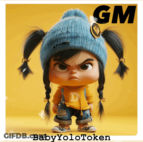 Little Girl With Pigtails In Blue Hat And Yellow Hoodie GIF