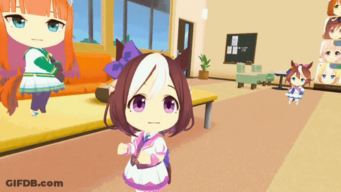 Little Girl With Purple Eyes Standing In Room GIF