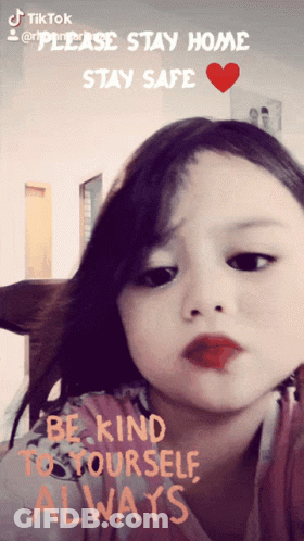 Little Girl With Red Heart Saying Be Kind To Yourself Always GIF