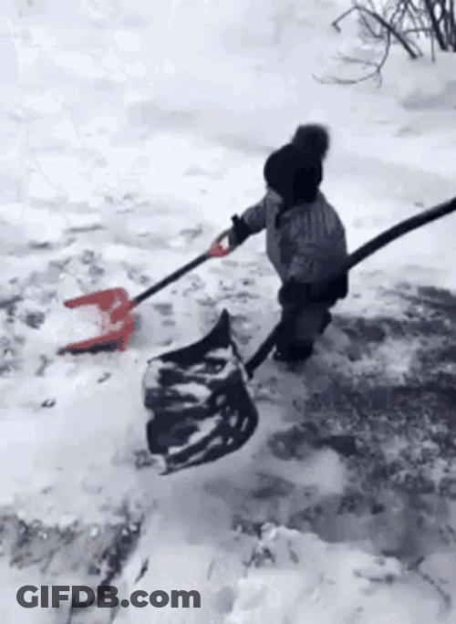 Little Kid Plowing On Snow Day GIF