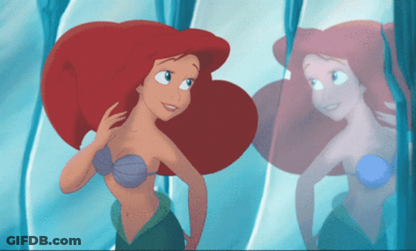 Little Mermaid Ariel Looking At Mirror GIF